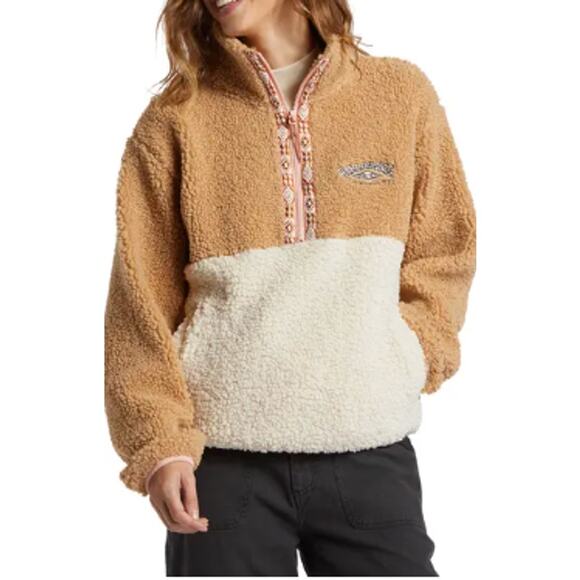 NWOT Billabong Horizon Colorblock High Pile Fleece Quarter Zip Pullover Medium - Picture 1 of 5